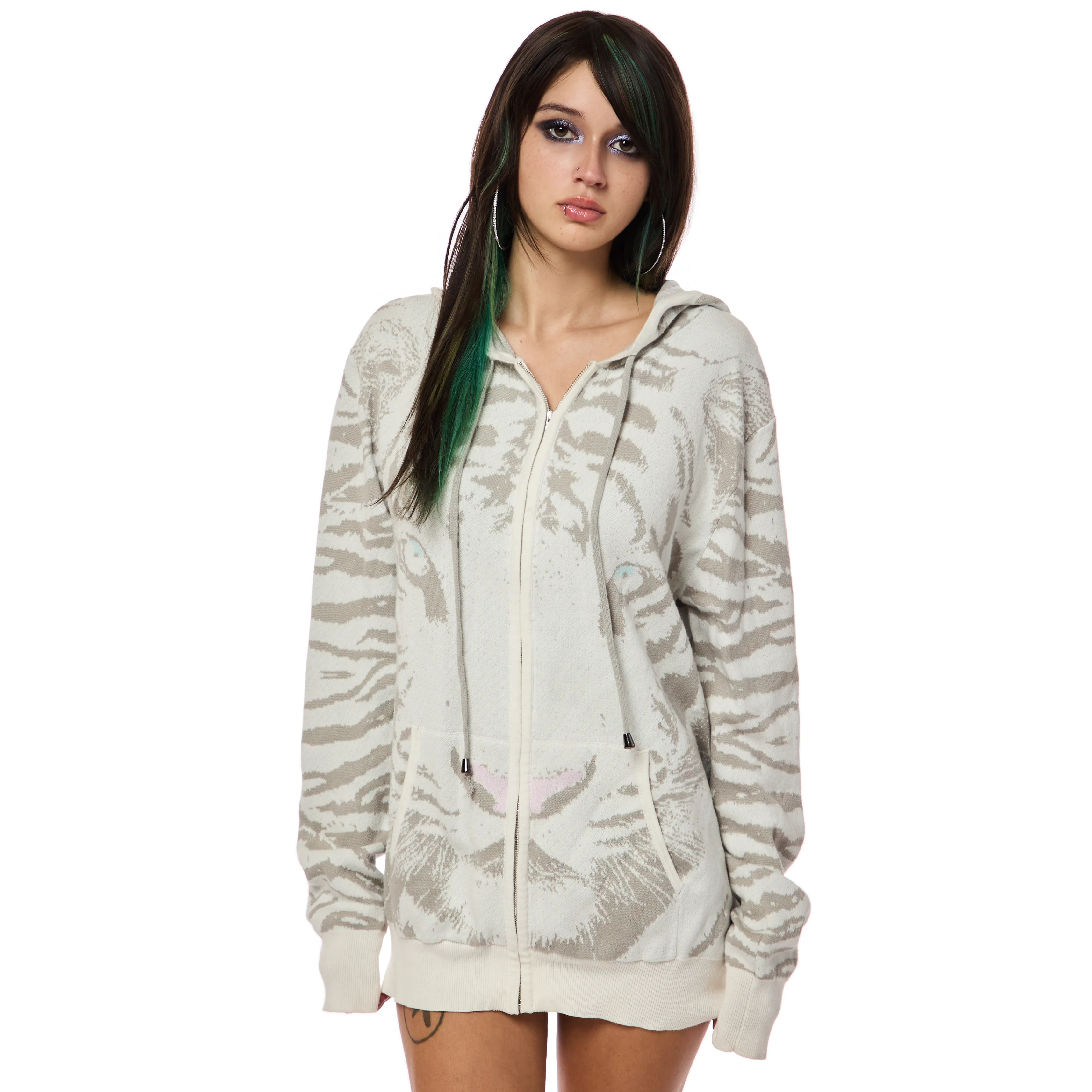 White Tiger Knit Hoodie - Image 4